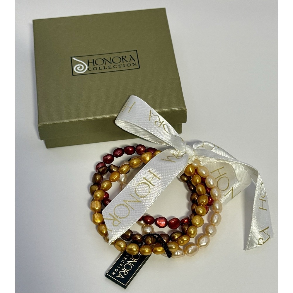 Honora Gold White Bronze Cherry Pearl Bracelet Set Of 4 New In Box